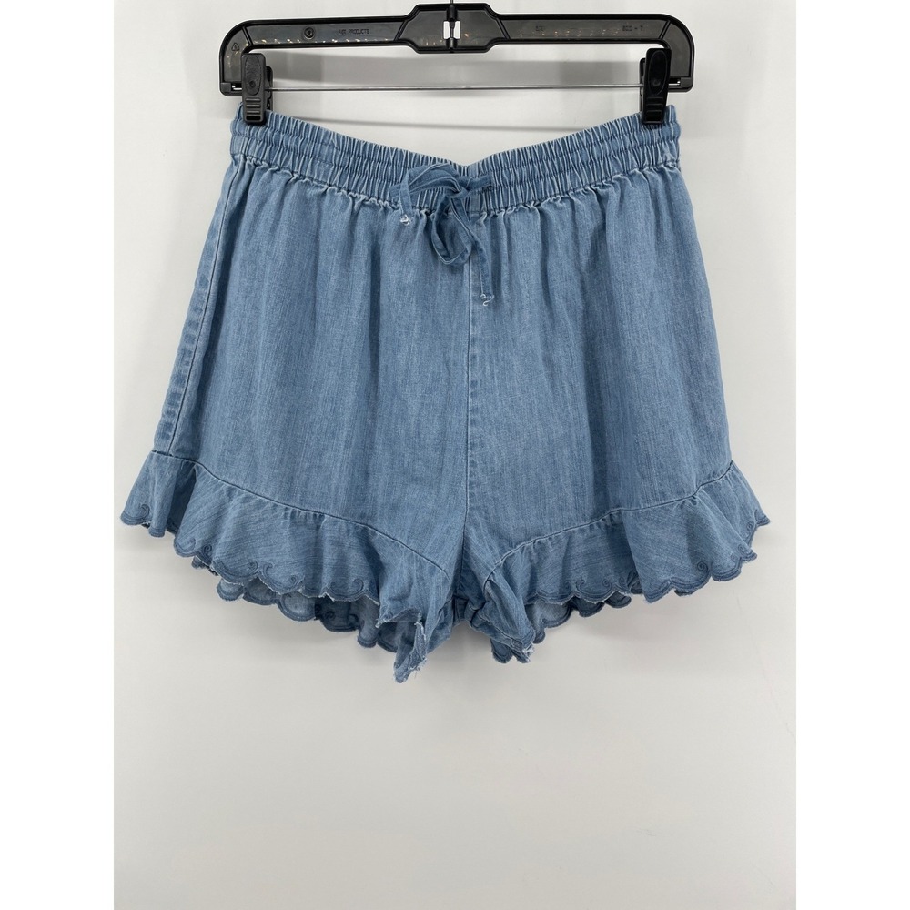 Anthro Pilcro Ruffle Shorts Women‎ Small Blue Denim Western Boho Cottage Coastal